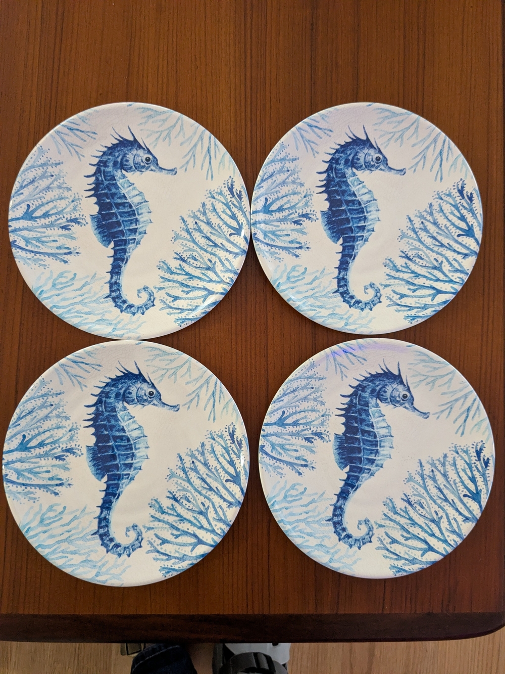 Blue Seahorse & Coral Melanie Salad/Dinner Plates 9" - Set of 8